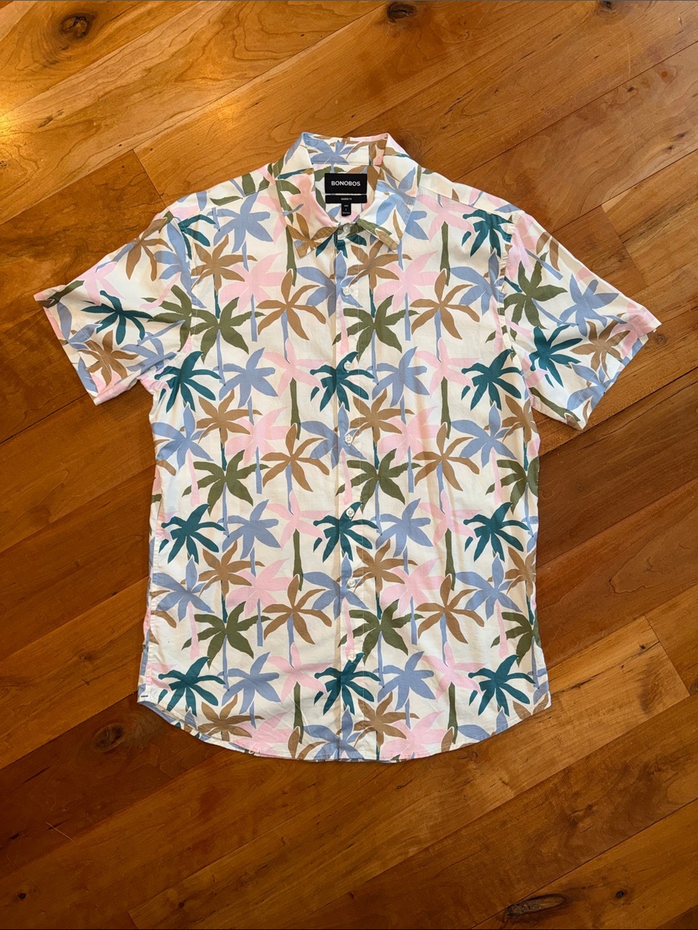 Bonobos Men's Short Sleeve Palm-Print Button-Up Shirt in Multi-Color